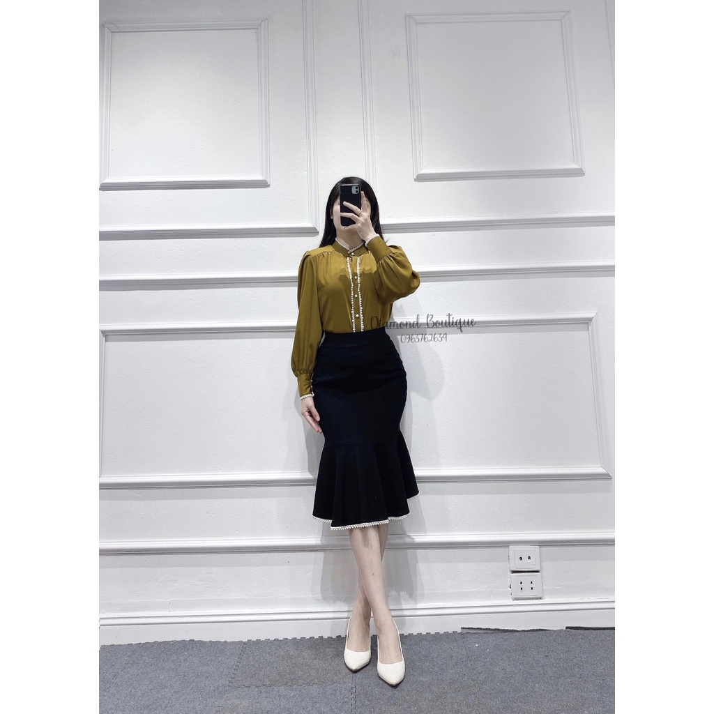 Áo Sơ Mi Nữ Dài Tay VÀNG LÚA ĐÍNH TRAI