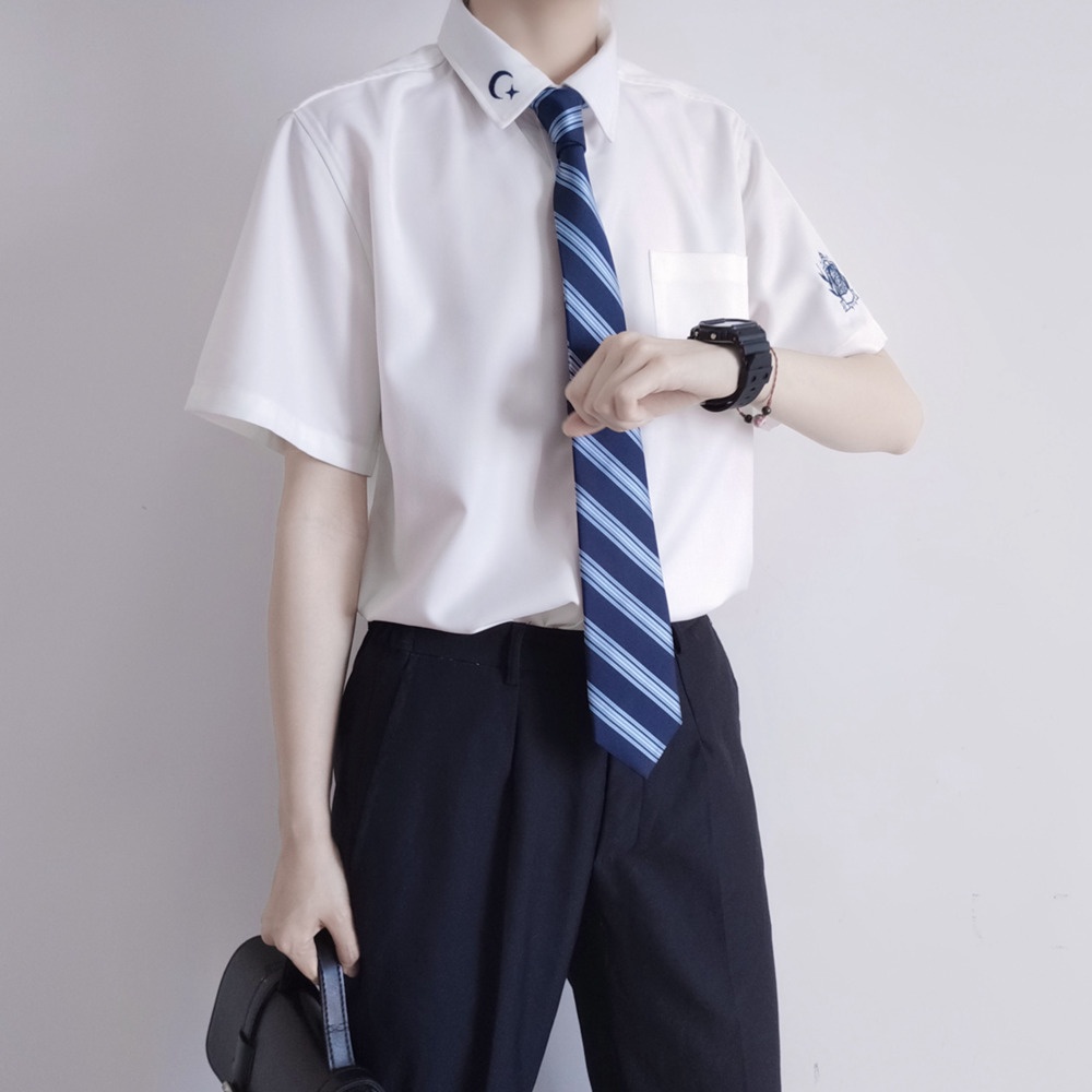 Áo Sơ Mi Đồng Phục Học Sinh Tay Ngắn Cà Vạt Phong Cách Hàn Quốc Cho Nam