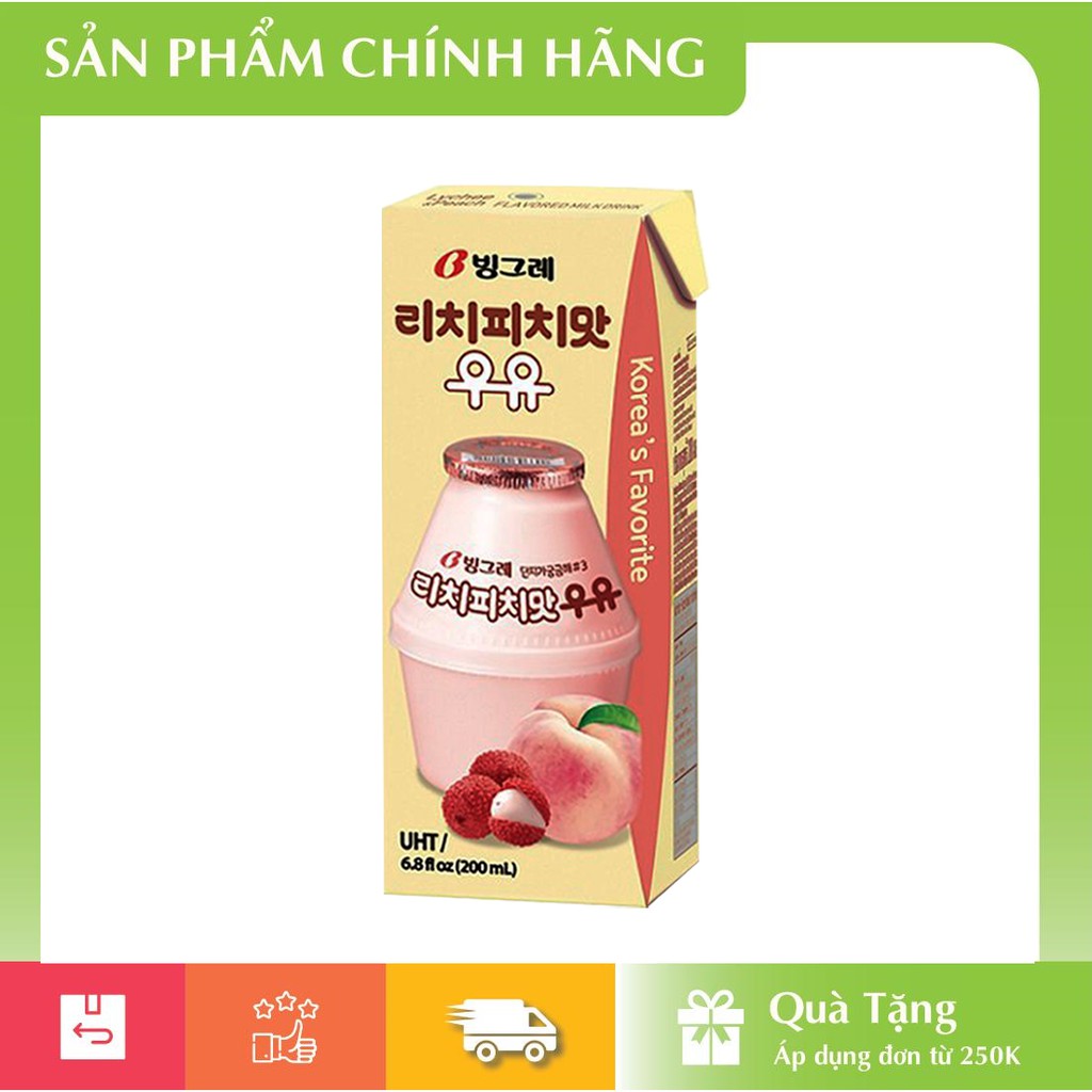 [HÀNG CHÍNH HÃNG] Sữa Vải Đào Binggrae Hàn Quốc 200ml