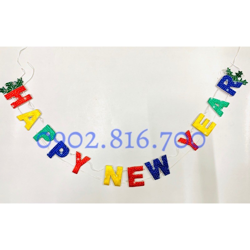 Dây chữ HAPPY NEW YEAR - CHÚC MỪNG NĂM MỚI  bằng vải nhung đỏ treo hoặc dán cửa - dán tường trang trí tết