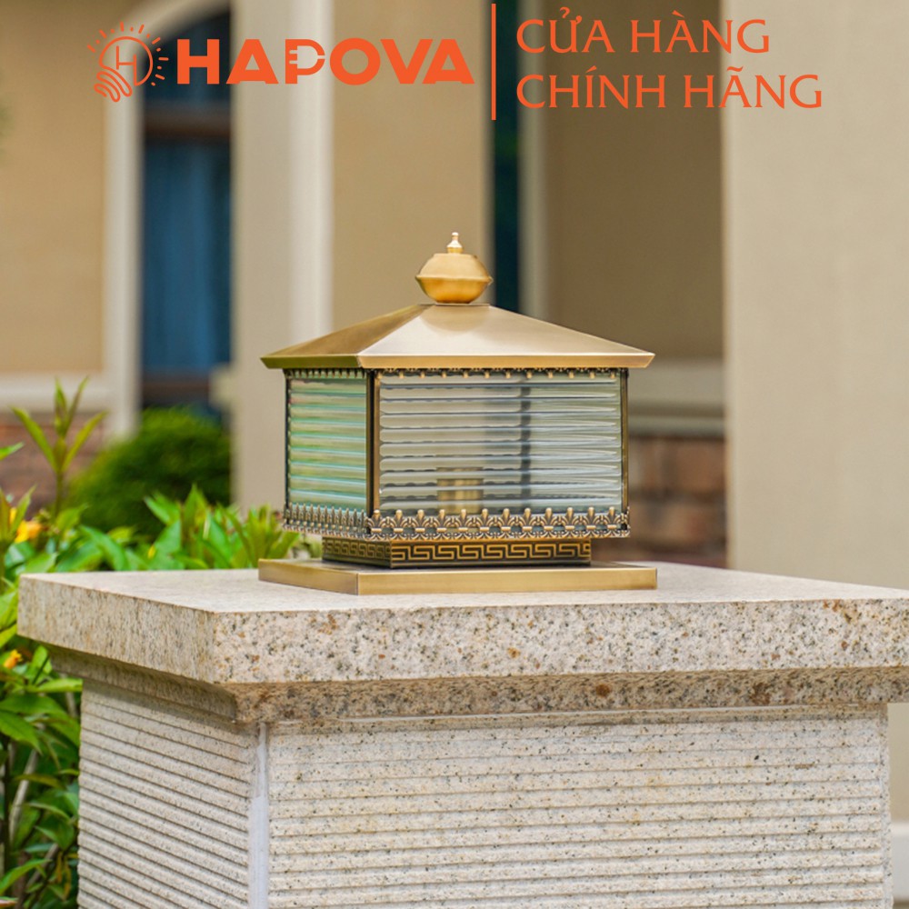 Đèn trụ cổng bằng đồng cao cấp HAPOVA ADELY 6035 cỡ 300mm Kèm bóng 9W Vàng