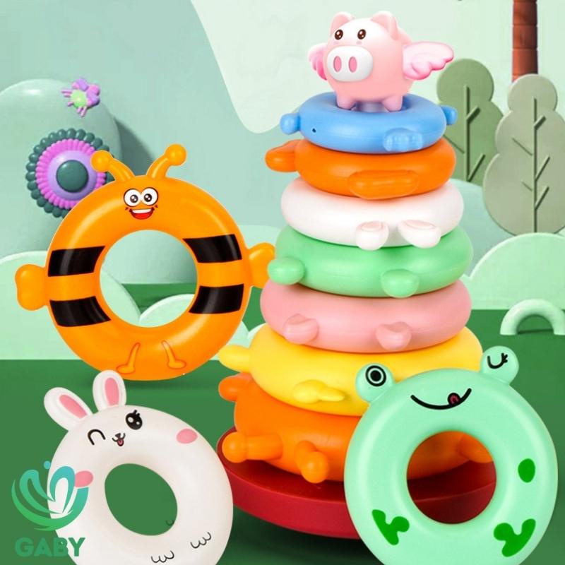 Tháp xếp chồng giúp bé nhận biết màu sắc kích thước GABY đồ chơi xếp vòng phát triển tư duy cho trẻ nhỏ