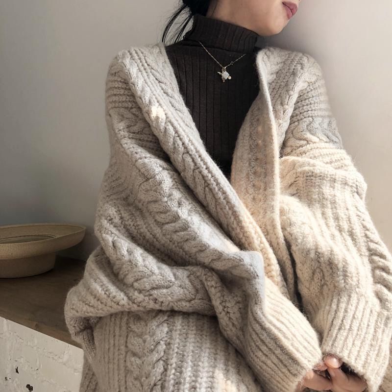 Áo khoác cardigan dệt kim dáng rộng phong cách Nhật mùa thu đông 2201