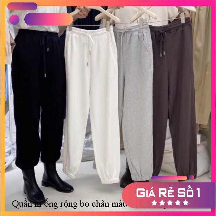 Quần nỉ ống rộng bo chân màu đen, trắng, xám dài 100cm leedaa