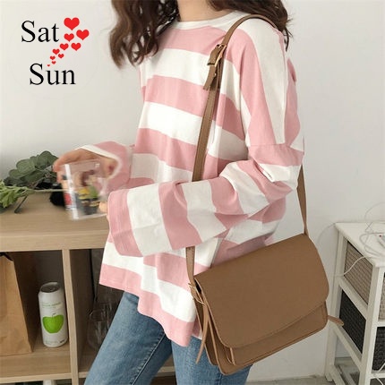 Áo thun sọc dài tay nữ form rộng kiểu dáng cơ bản satsun