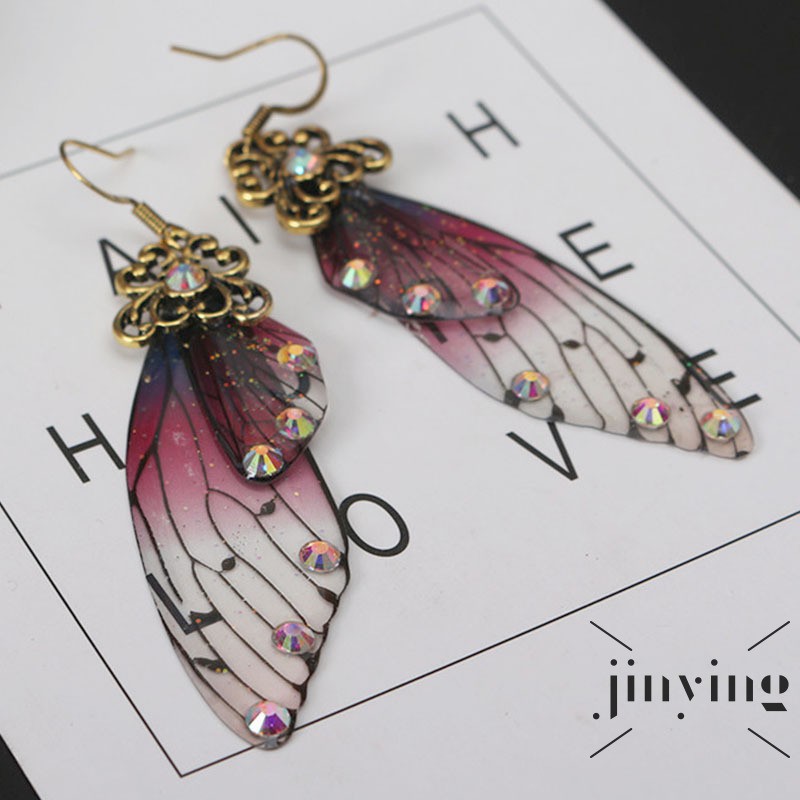 GETNOIVAS ❤S Wind Purple Butterfly Wing Earrings Fairy Tale Animal Glittering Bridal Drop Earrings Charm Women