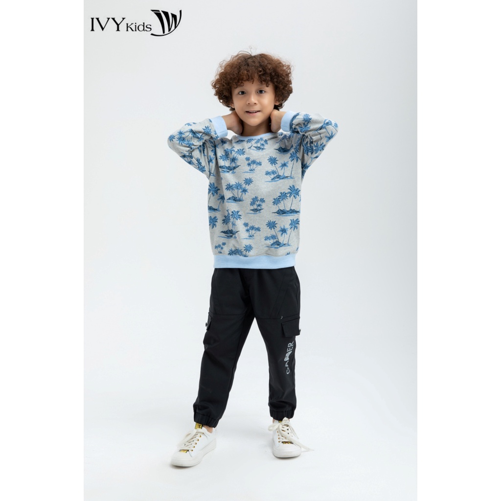Áo thun họa tiết cổ bo bé trai IVY moda MS 58K1155