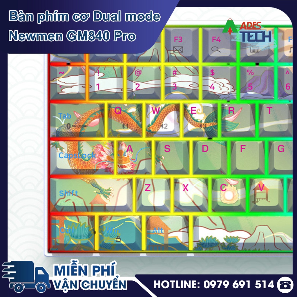 Bàn phím cơ không dây Dual mode Newmen GM840 Pro PHIÊN BẢN LONG PHỤNG SUM VẦY