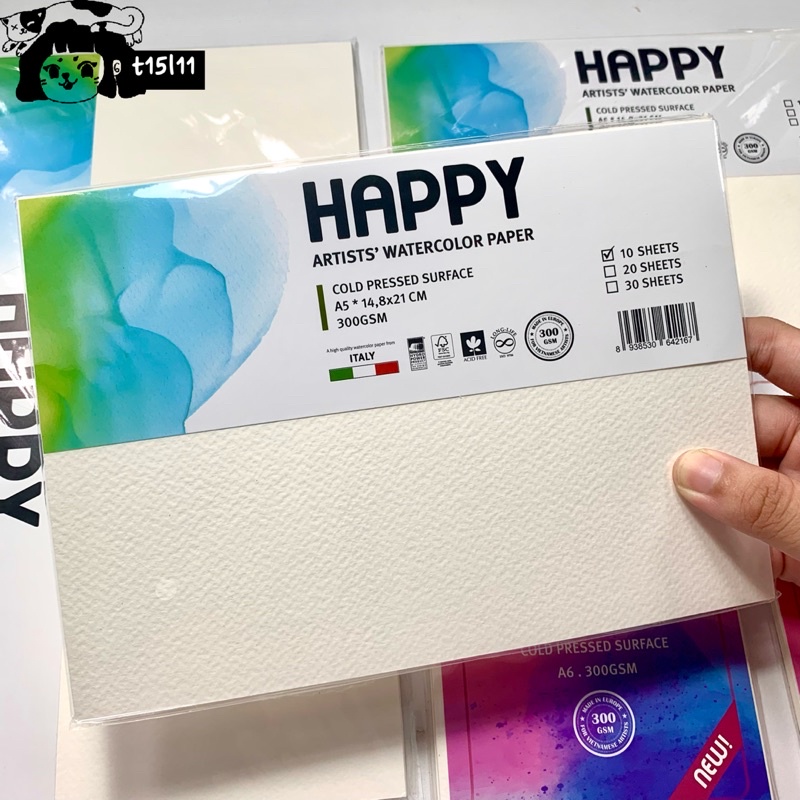Giấy vẽ/sổ vẽ màu nước Happy Days 300gsm/tệp 10 tờ