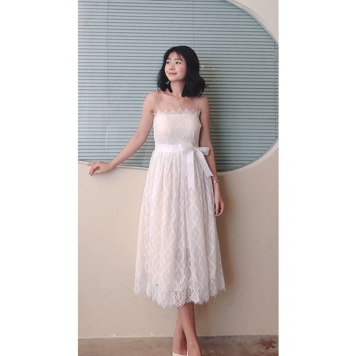 (Có sẵn) Đầm ren 2 dây xòe bồng,tiểu thơ,dáng dài,nơ eo,đi tiệc,chụp hình,dạo phố Oh Hime Studio