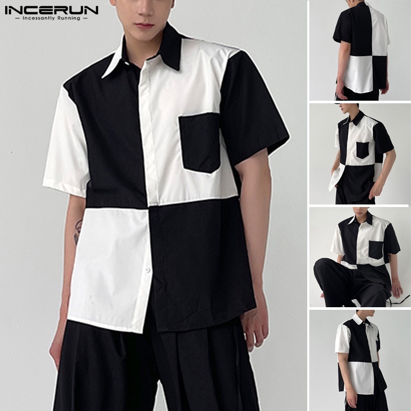 Áo sơ mi INCERUN ngắn tay phối túi thời trang đơn giản cho nam