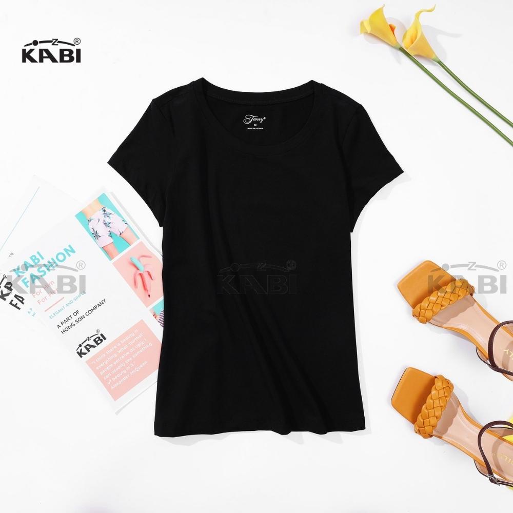 [Mã FAMARAL1 giảm 10K đơn 50K] Áo thun tay ngắn nữ KABI áo thun cotton cổ tròn màu trơn form dáng ôm thoáng mát