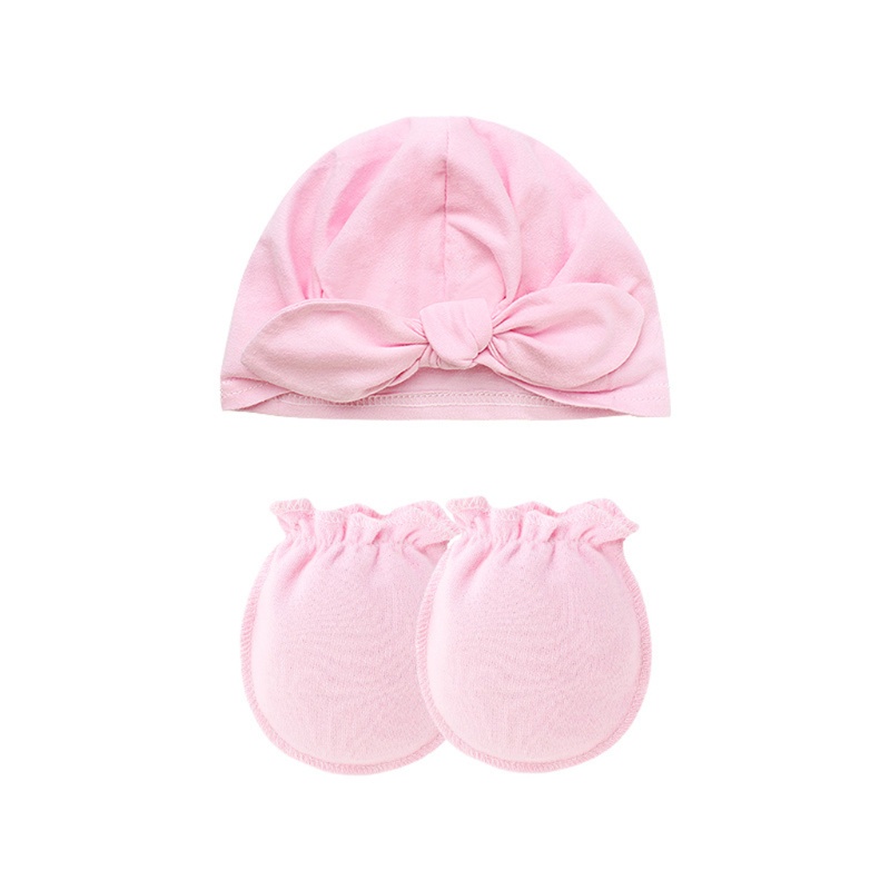 Bộ Mũ Beanie Và Găng Tay Màu Trơn Dễ Thương Bảo Vệ Mặt Chống Trầy Xước Cho Bé