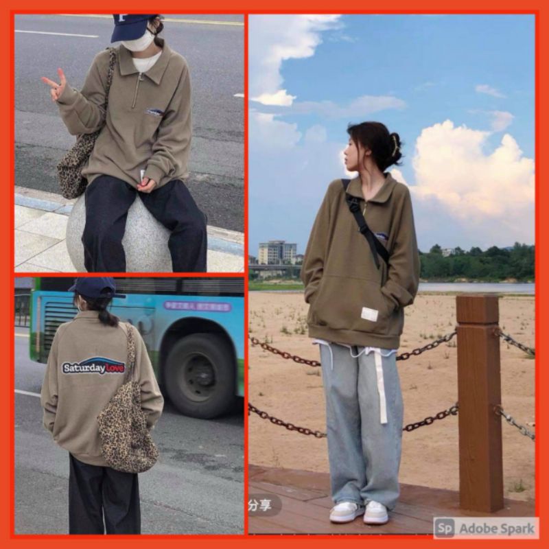 Áo Nỉ Zip Saturday Love Nữ🌸weater cao cổ dài tay,Thun hoodie from Unisex