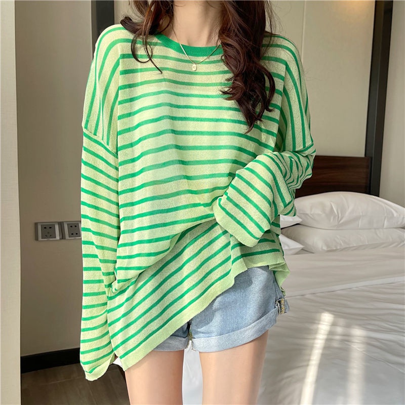 Áo Thun Tay Dài Cổ Tròn Dáng Rộng Thoải Mái Họa Tiết Kẻ Sọc áo phông nữ JL-TX-31