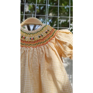 Váy smock caro vàng tay bồng