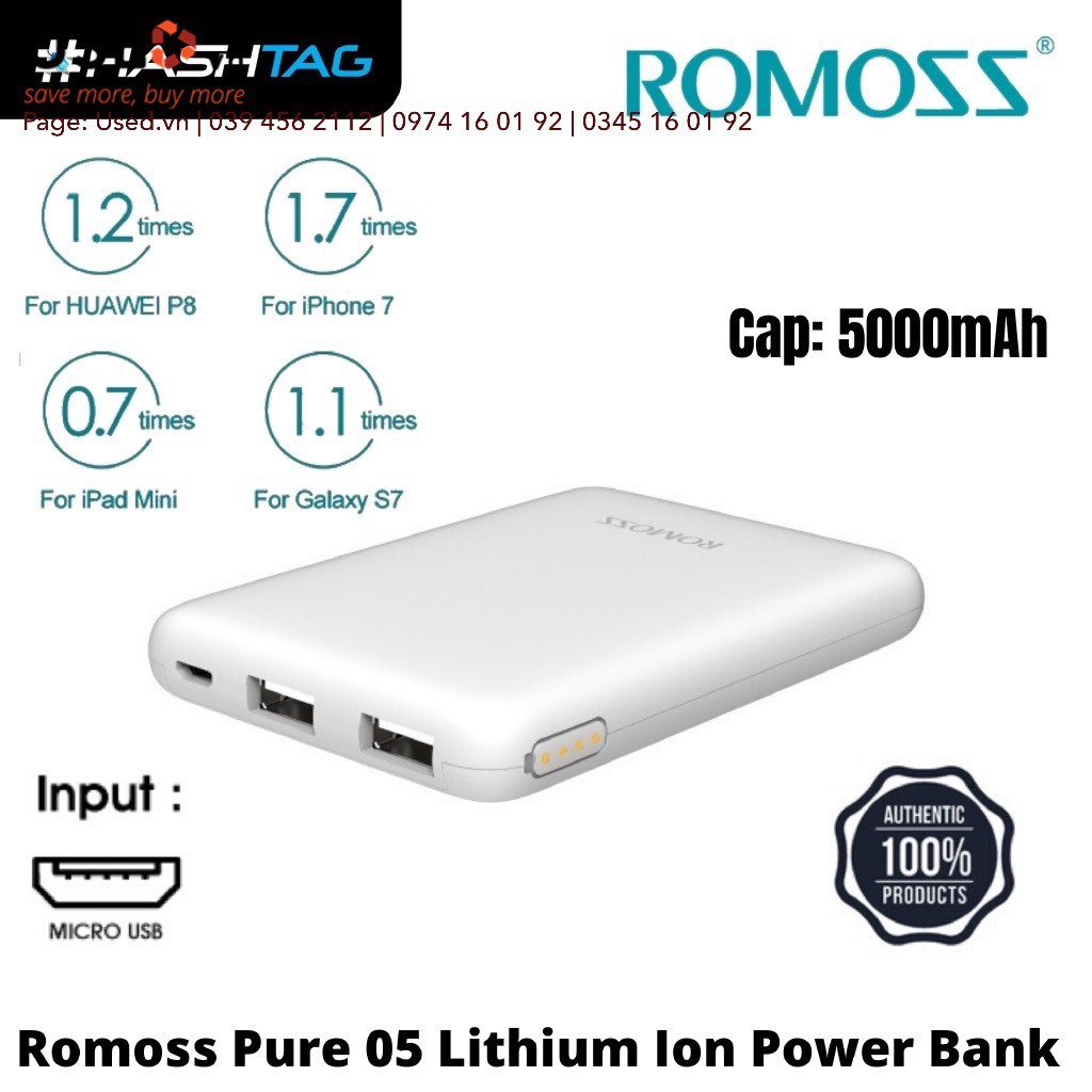 Pin Sạc Dự Phòng ROMOSS Pure 5 Compact 5000mAh Mini  | USEDVN | BigBuy360 - bigbuy360.vn