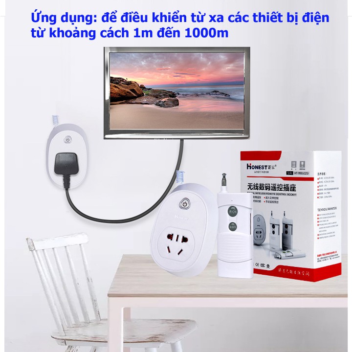 Bộ ổ cắm điều khiển từ xa 1km HONEST HT-9501/30A/220V mẫu mới 2019