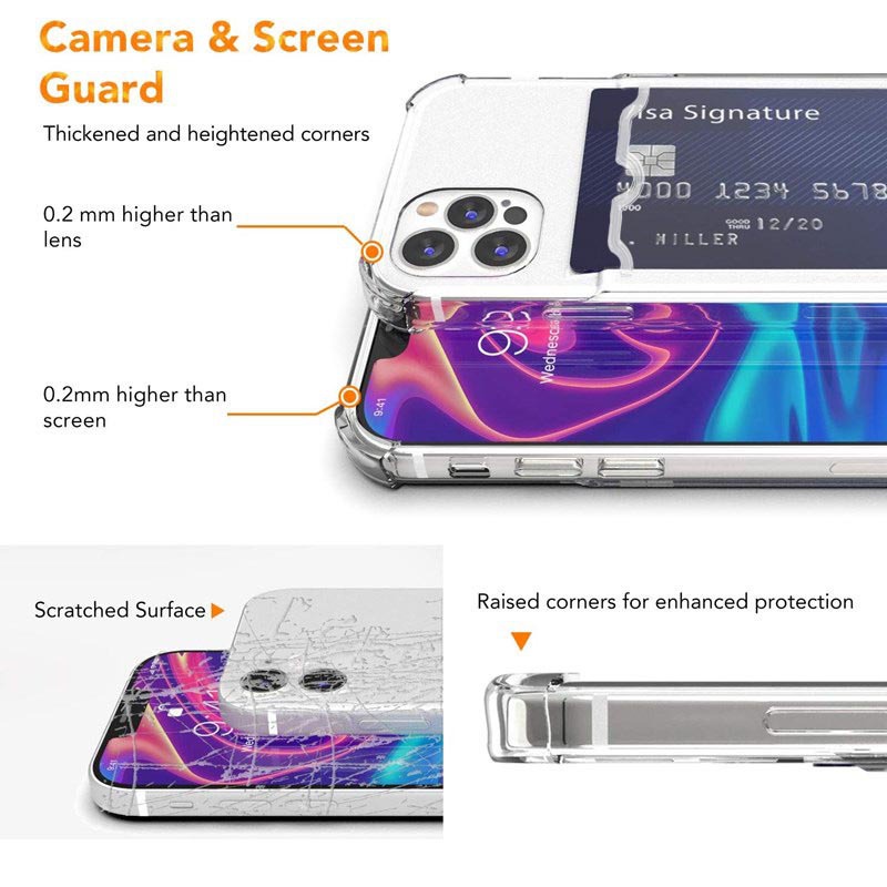 Ốp điện thoại TPU trong suốt chống rơi có ngăn đựng thẻ đơn giản thích hợp cho iPhone 7/8/X/Xs/Xr/11/12/13/Plus/Pro/Max