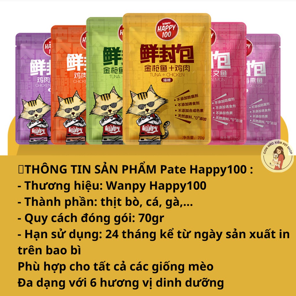 Pate cho mèo Happy100 70g, thức ăn tăng cân mập mèo con lớn nhỏ Con Mèo Xiêm