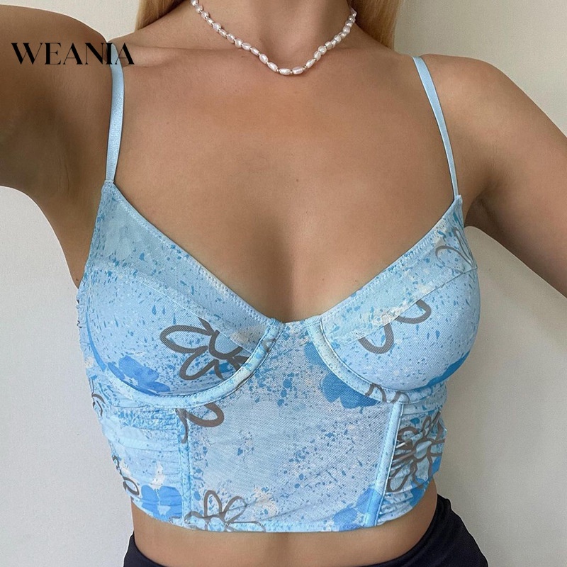 Áo Hai Dây Dạng Lưới In Hoa Hở Lưng D0322