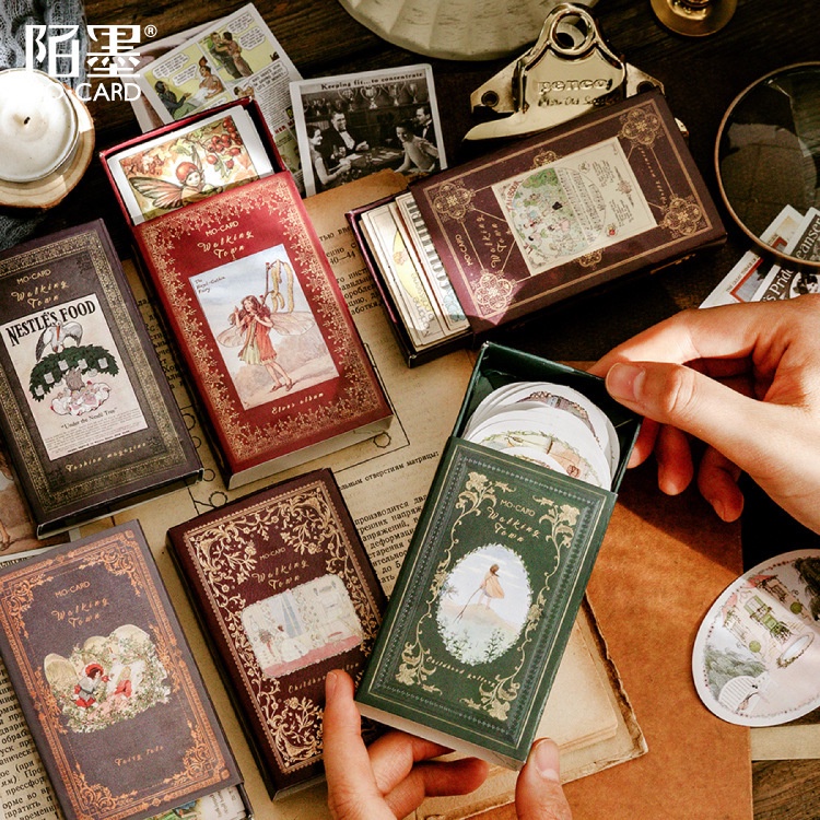 Hộp 60 miếng dán sticker phong cách vintage sáng tạo dùng trang trí sổ tay, studio hoặc làm phụ kiện chụp ảnh