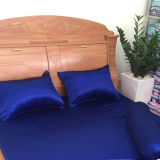 (Loại 1) Bộ Ga Gối Phi Lụa 4 Món Cao Cấp Lan Pham Bedding Màu Xanh Biển