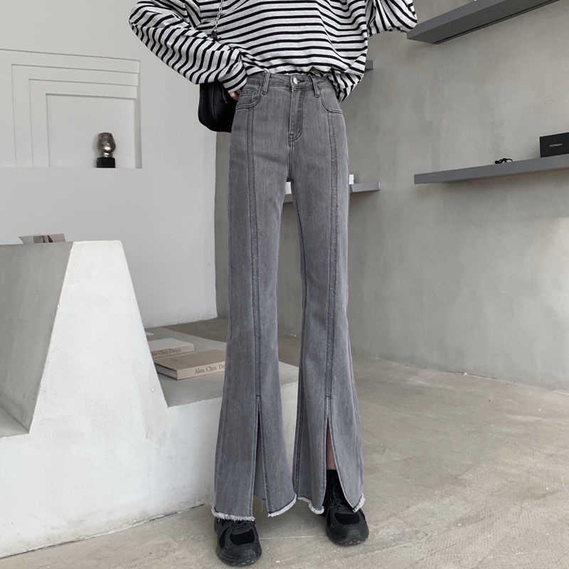 Quần jean ống rộng lưng cao xẻ tà thiết kế mới thời trang theo phong cách hàn quốc cho nữ