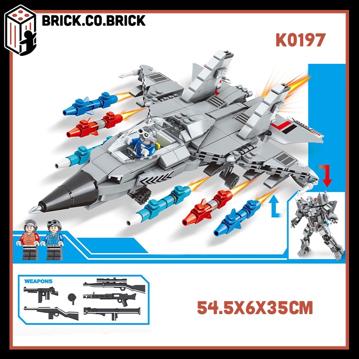 Máy Bay Chiến Đấu Phản Lực Siêu Thanh Biến Hình Robot Đồ Chơi Lắp ráp Jet Helicopter K0189