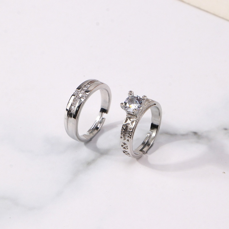 Bộ 2 nhẫn cưới / đính hôn màu bạc độc đáo dành cho cặp đôi 17mm