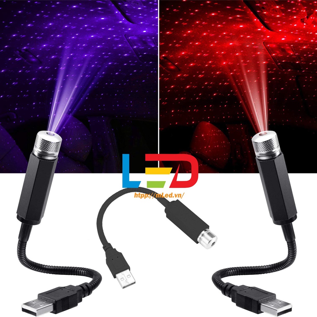 Đèn chiếu trần xe hơi, ô tô, trang trí nội thất, hiệu ứng bầu trời đầy sao cắm USB