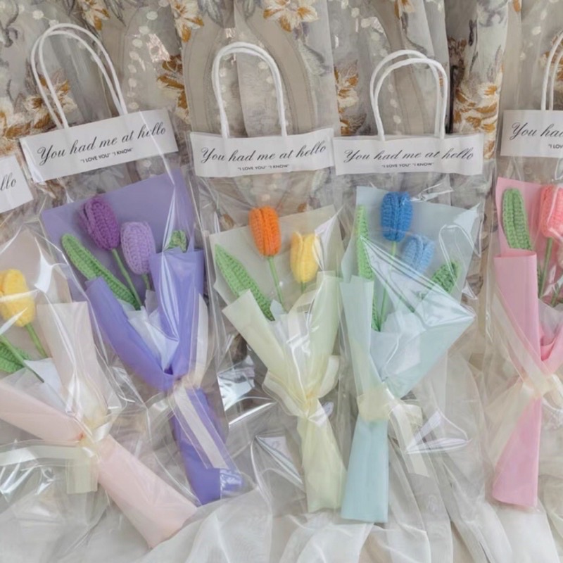 Túi bóng kính đựng hoa trang trí làm quà tặng đựng hoa len