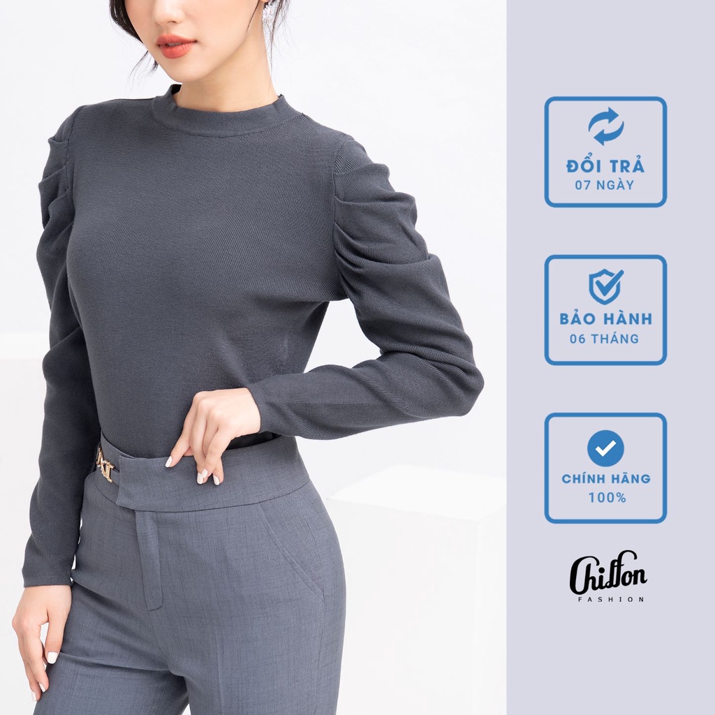 Áo len dài tay vai bồng, Áo len công sở thiết kế Chiffon | BigBuy360 - bigbuy360.vn