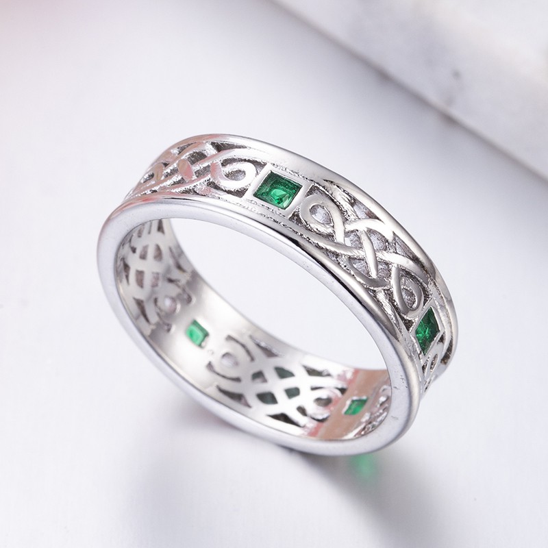 Nhẫn đeo tay bạc sterling 925 đính kim cương điêu khắc họa tiết cho nữ R799