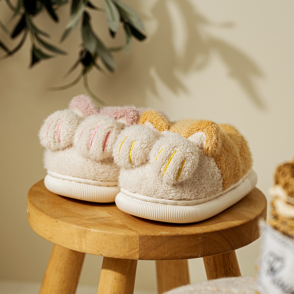 Dép bông Cheerful Mario giữ ấm mang ở nhà hình móng mèo dễ thương thời trang mùa đông cho trẻ