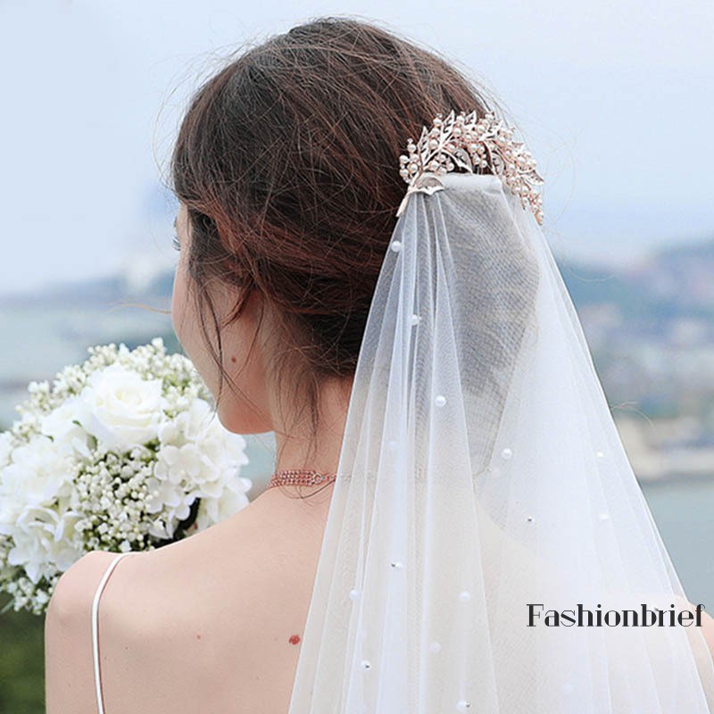 ❤BRIEF High Quality Simple Wedding Bridal Pearl Leaves Shiny Rhinestone Hair Comb Fashion Bridesmaid