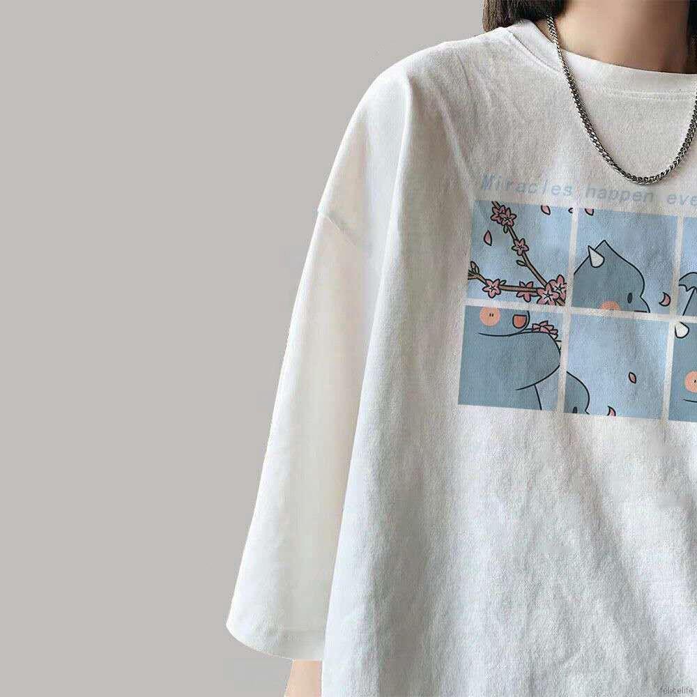 Áo thun tay ngắn dáng rộng in hình hoạt hình dễ thương xinh xắn