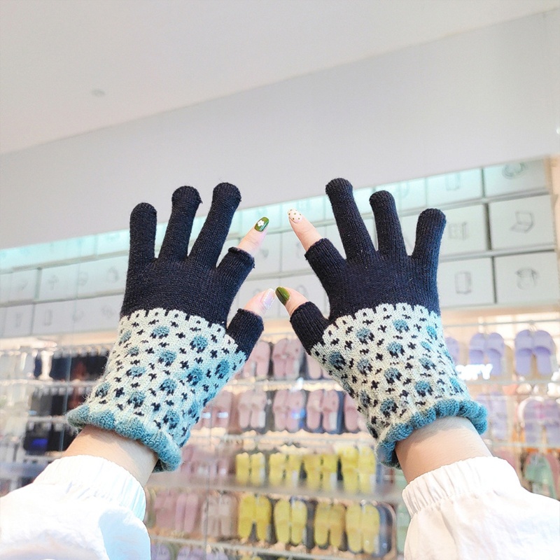 Găng Tay Dệt Kim Hở Ngón Dày Dặn Giữ Ấm Mùa Đông Cho Bé