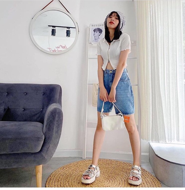 🔥Áo Croptop Gân Dây Kéo Sexy