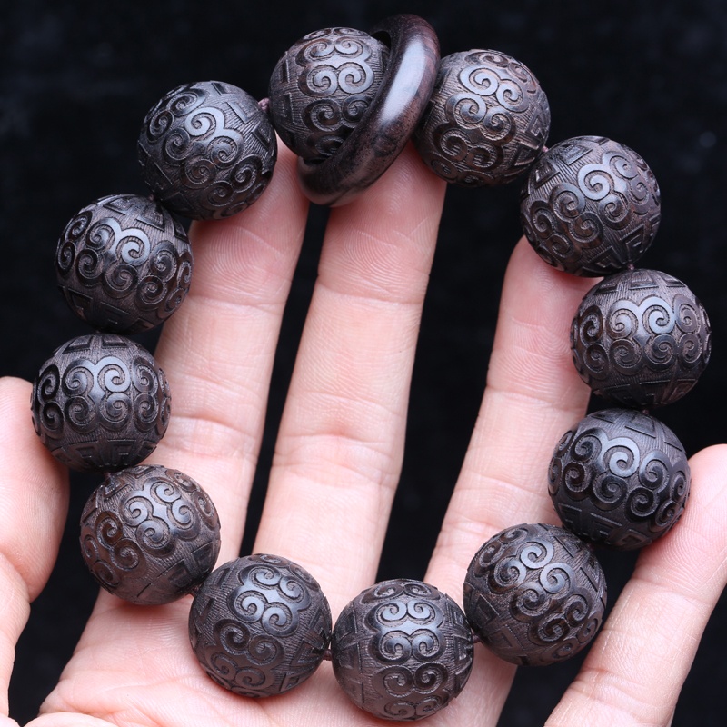 Vòng Tay Gỗ Mun Chính Hãng 1.5cm Khắc Chữ Tốt Đẹp Mắt