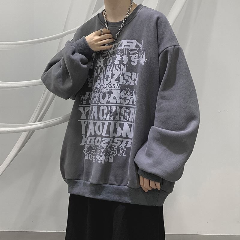 Áo sweater tay dài cổ tròn dáng rộng in họa tiết thời trang mùa thu cho nam