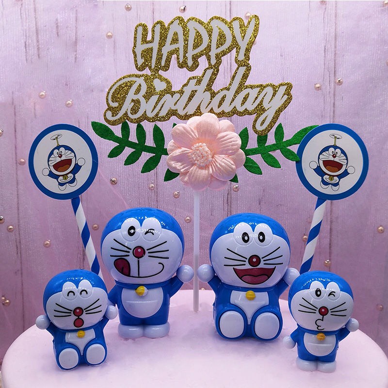Phụ kiện trang trí bánh kem sinh nhật - Túi 4 mèo Doraemon, Doremon trang trí bánh