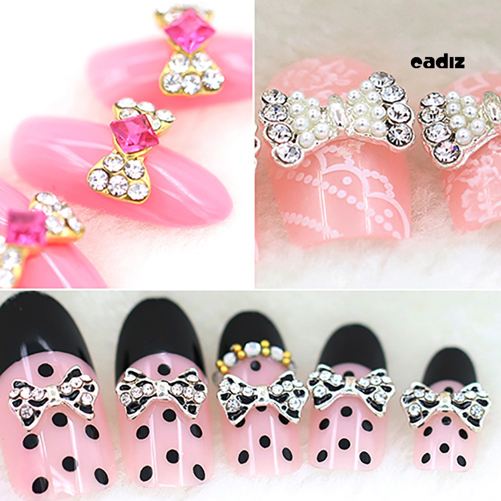 [Hàng mới về] Bộ 10 Hạt Đính Trang Trí Móng Hình Nơ 3d Xinh Xắn Cho Nữ