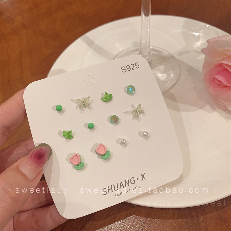 Bông Tai Mạ Bạc 925 Hình Hoa Tulip Nhiều Màu Sắc Xinh Xắn Cho Nữ