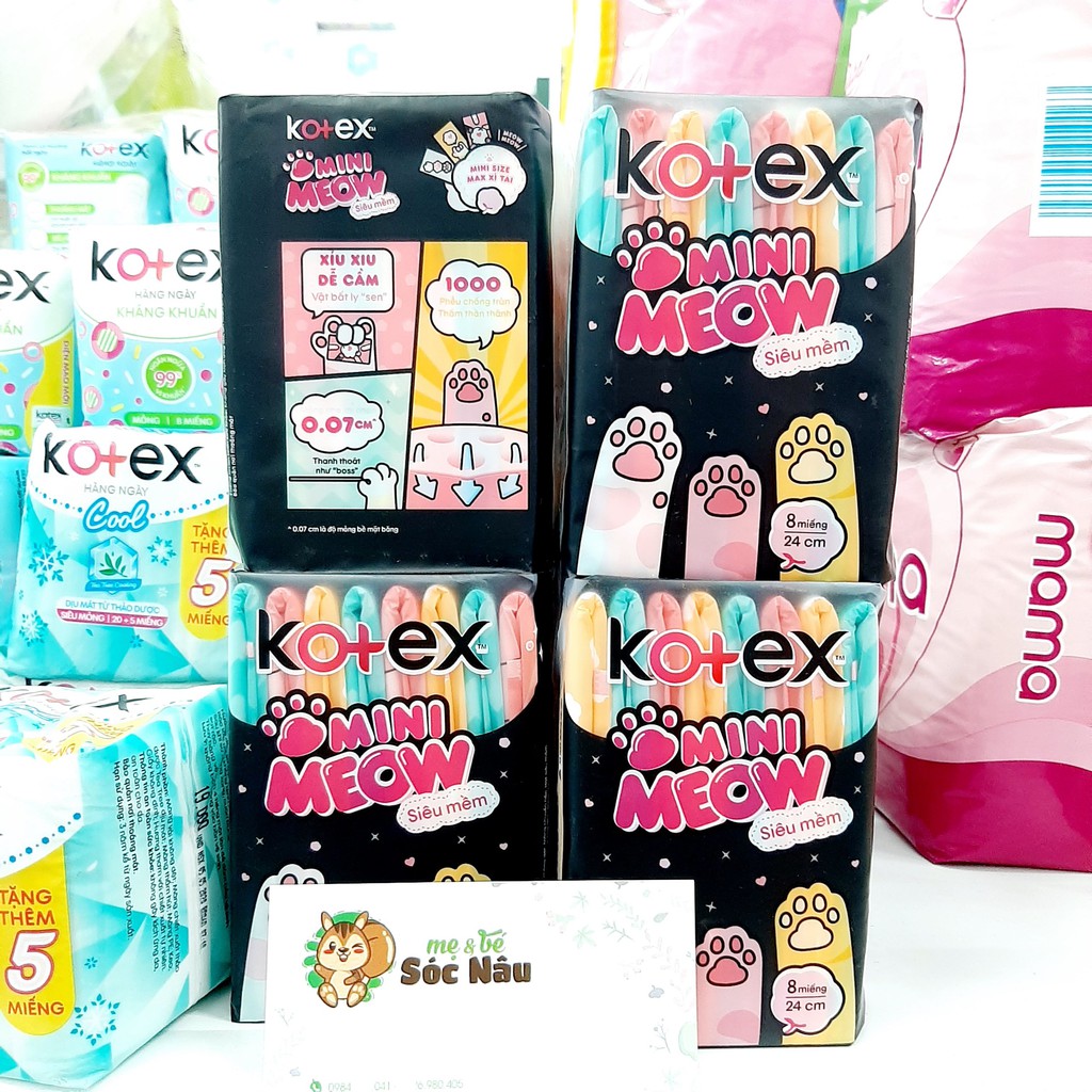 [Combo 6 gói] Băng vệ sinh Kotex Meow Moew mini 24cm siêu mỏng cánh