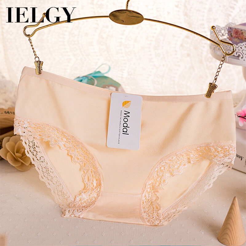 IELGY Quần Lót Tam Giác Lưng Thấp Màu Trơn Phối Ren Quyến Rũ Cho Nữ