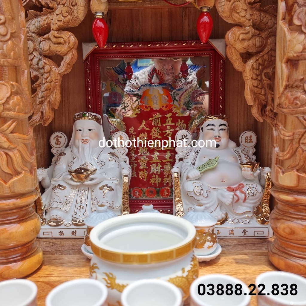 Combo bộ bàn thờ thần tài ông địa gỗ xoan ngang 48cm điện tử mẫu mới