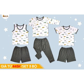Combo 3 bộ ba lỗ, cộc vai, dài vai họa tiết Ô tô siêu dễ thương Arich 6m-5y GIÁ CHỈ TỪ 445K