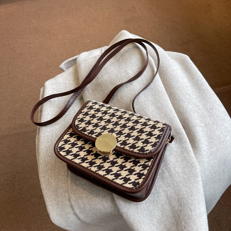 Túi đeo vai JASMIN NOIR bằng len in họa tiết houndstooth phong cách cổ điển thời trang cho nữ