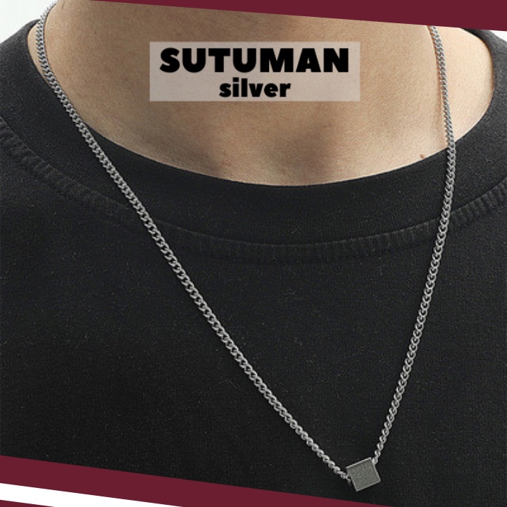 [GIAO HỎA TỐC] Dây chuyền Harajuku mặt vòng cổ hình vuông khối thương hiệu SUTUMANsilver